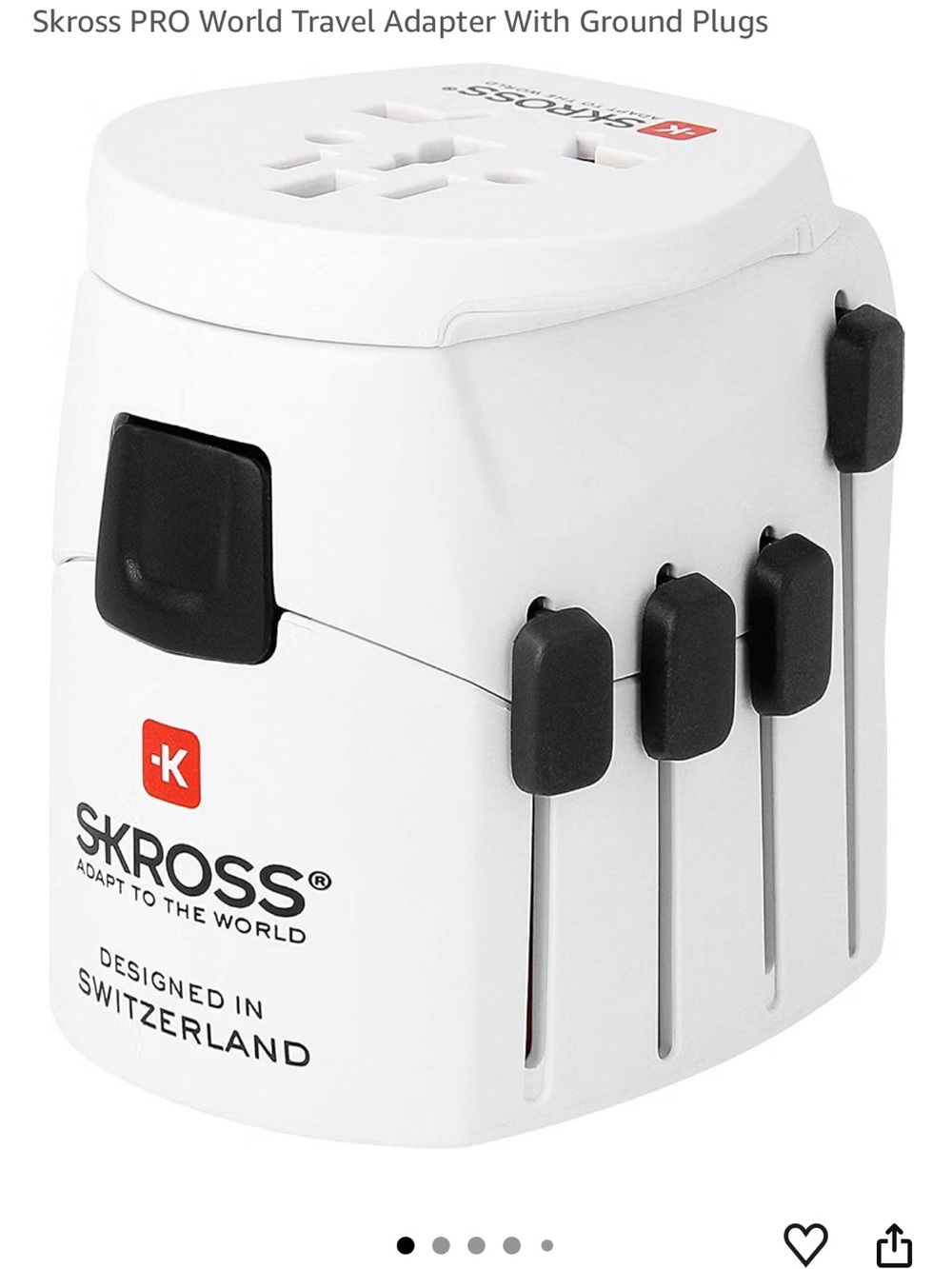 SKROSS World Travel Adapter in White with Black Accents